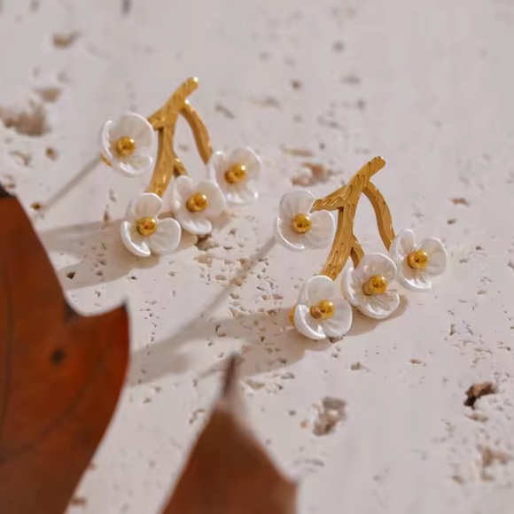 Delicate Cherry Blossom Gold Statement Earrings - Picture 8 of 17